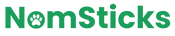 NomSticks brand logo in green with a paw print symbol